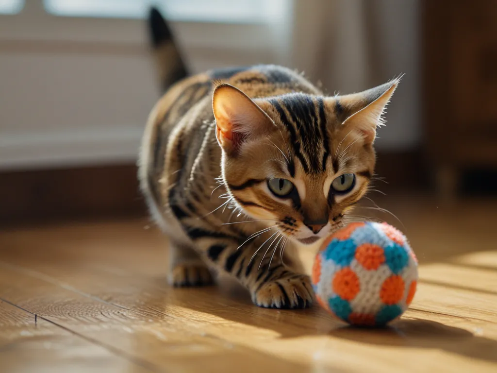 Bengalkatt som leker med leksak